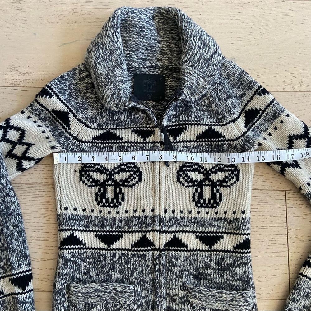 Aritzia TNA Sea to Sky Quarter Zip Sweater XS Black Cream Lambswool Vintage - Picture 7 of 8